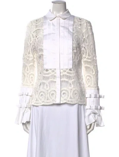 Pre-owned Alexis Lace Pattern Long Sleeve Top In White