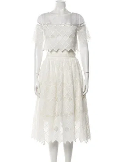 Pre-owned Alexis Lace Pattern Mesh Accents Skirt Set In Neutrals
