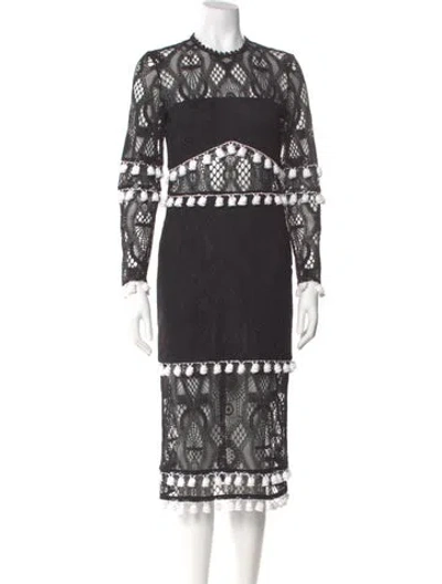 Pre-owned Alexis Lace Pattern Midi Length Dress In Black