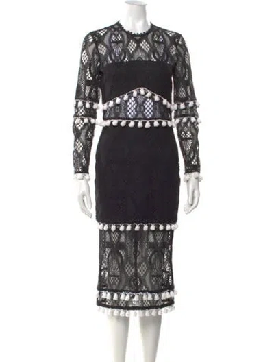 Pre-owned Alexis Lace Pattern Midi Length Dress In Black
