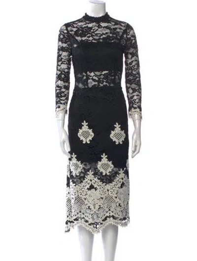 Pre-owned Alexis Lace Pattern Midi Length Dress In Black