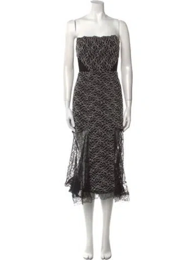 Pre-owned Alexis Lace Pattern Midi Length Dress In Black