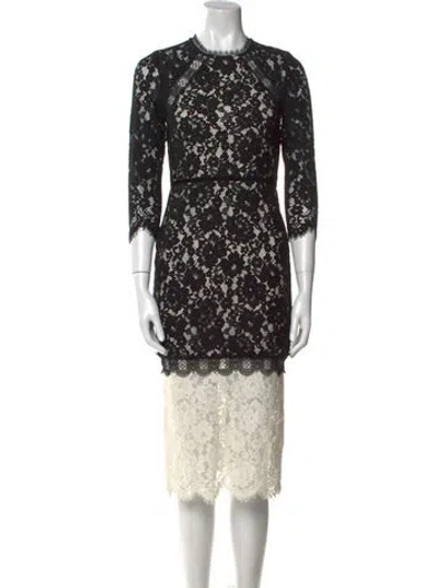 Pre-owned Alexis Lace Pattern Midi Length Dress In Black