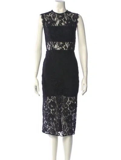 Pre-owned Alexis Lace Pattern Midi Length Dress In Black