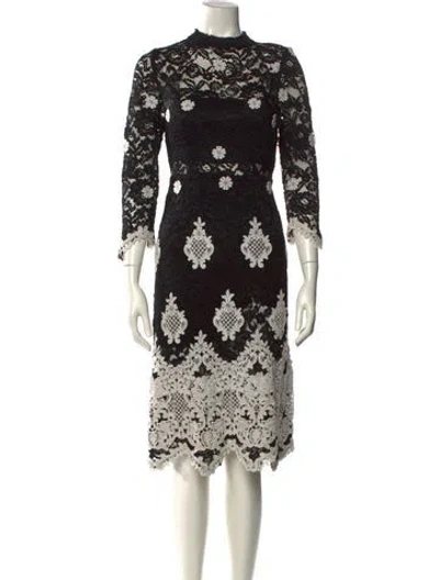 Pre-owned Alexis Lace Pattern Midi Length Dress In Black