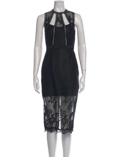 Pre-owned Alexis Lace Pattern Midi Length Dress In Black