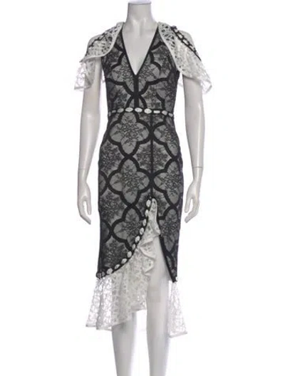 Pre-owned Alexis Lace Pattern Midi Length Dress In Black