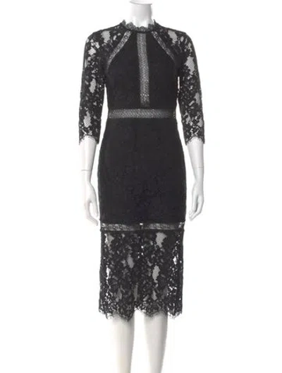 Pre-owned Alexis Lace Pattern Midi Length Dress In Black