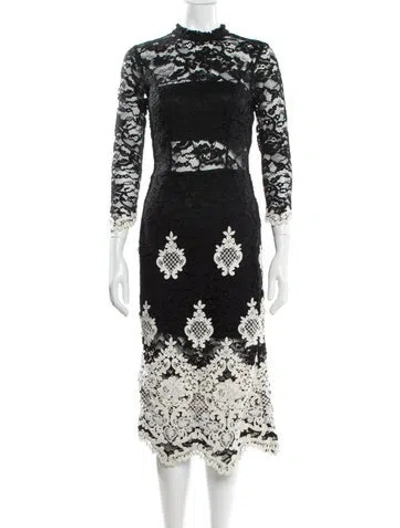 Pre-owned Alexis Lace Pattern Midi Length Dress In Black