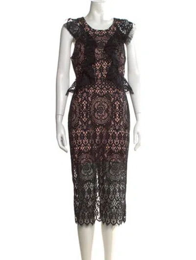 Pre-owned Alexis Lace Pattern Midi Length Dress In Black