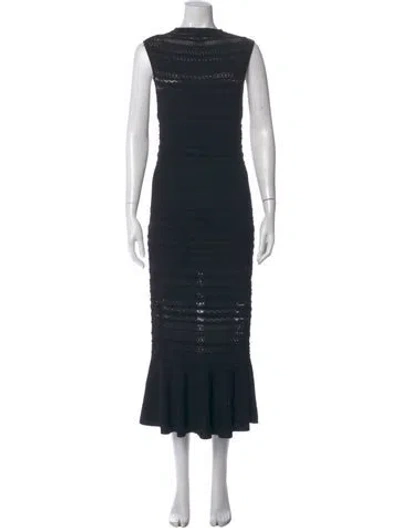Pre-owned Alexis Lace Pattern Midi Length Dress In Black