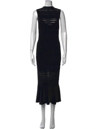 Pre-owned Alexis Lace Pattern Midi Length Dress In Black