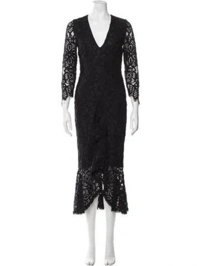 Pre-owned Alexis Lace Pattern Midi Length Dress In Black
