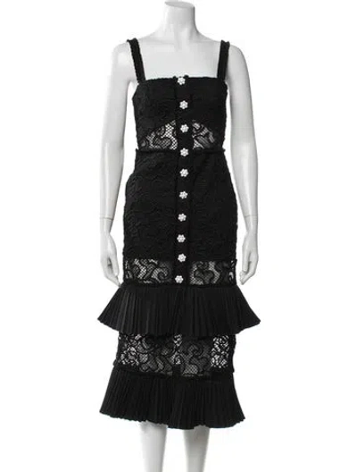 Pre-owned Alexis Lace Pattern Midi Length Dress In Black