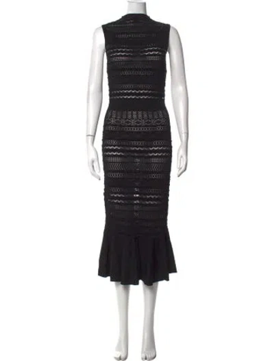 Pre-owned Alexis Lace Pattern Midi Length Dress In Black