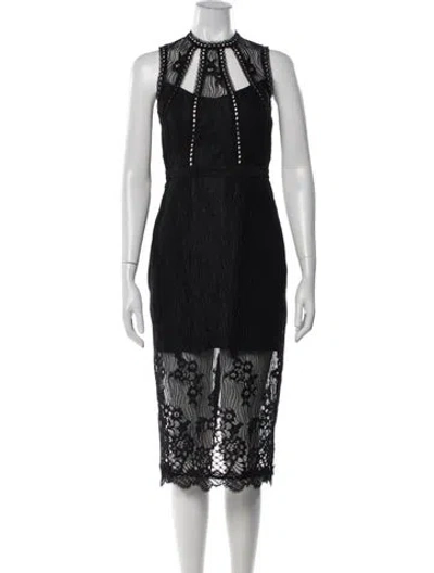 Pre-owned Alexis Lace Pattern Midi Length Dress In Black