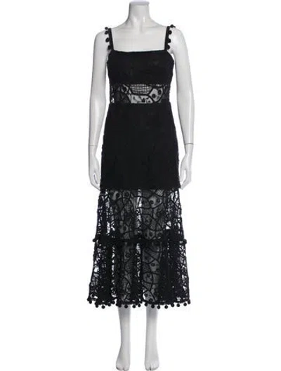 Pre-owned Alexis Lace Pattern Midi Length Dress In Black