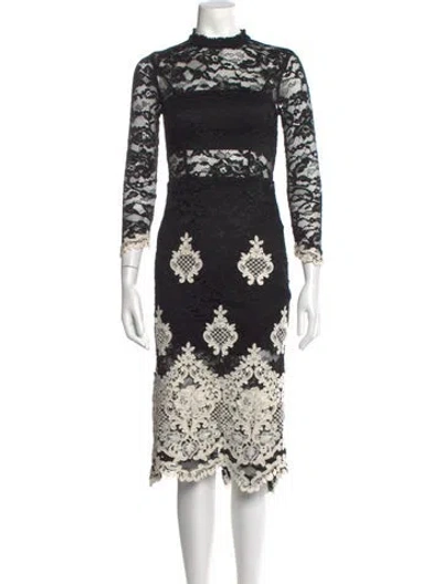 Pre-owned Alexis Lace Pattern Midi Length Dress In Black