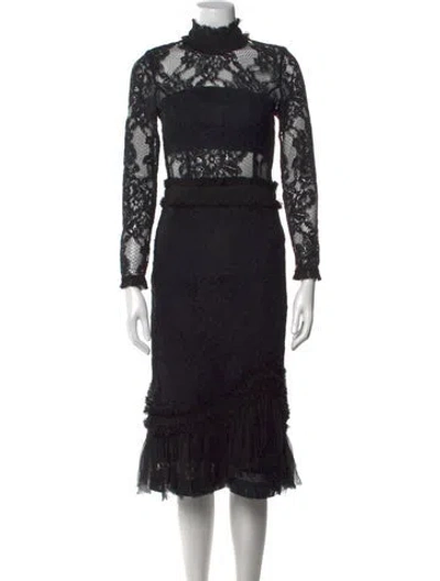 Pre-owned Alexis Lace Pattern Midi Length Dress In Black/blue