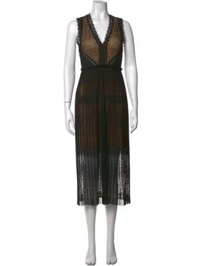 Pre-owned Alexis Lace Pattern Midi Length Dress In Black/neutrals