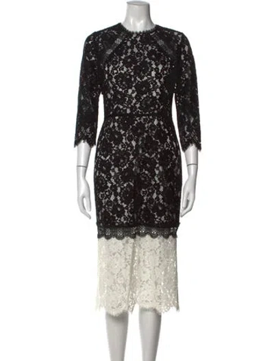 Pre-owned Alexis Lace Pattern Midi Length Dress In Black/white