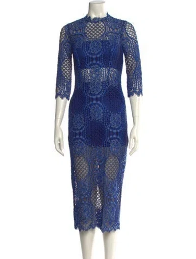 Pre-owned Alexis Lace Pattern Midi Length Dress In Blue