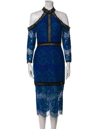 Pre-owned Alexis Lace Pattern Midi Length Dress In Blue