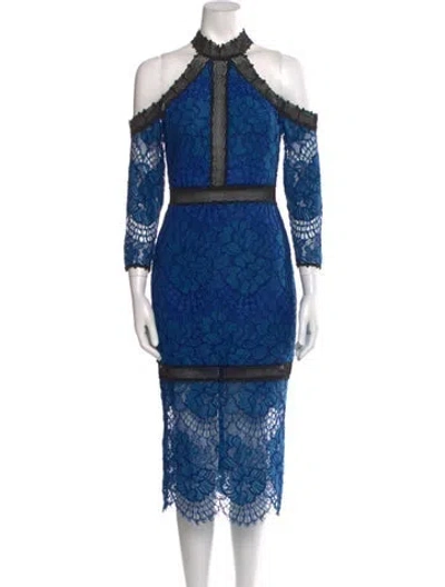 Pre-owned Alexis Lace Pattern Midi Length Dress In Blue