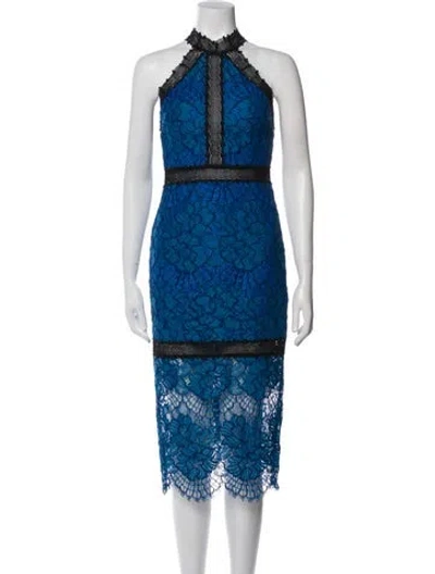 Pre-owned Alexis Lace Pattern Midi Length Dress In Blue