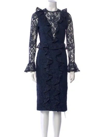 Pre-owned Alexis Lace Pattern Midi Length Dress In Blue