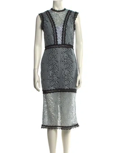 Pre-owned Alexis Lace Pattern Midi Length Dress In Blue