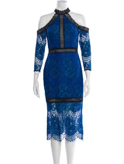 Pre-owned Alexis Lace Pattern Midi Length Dress In Blue