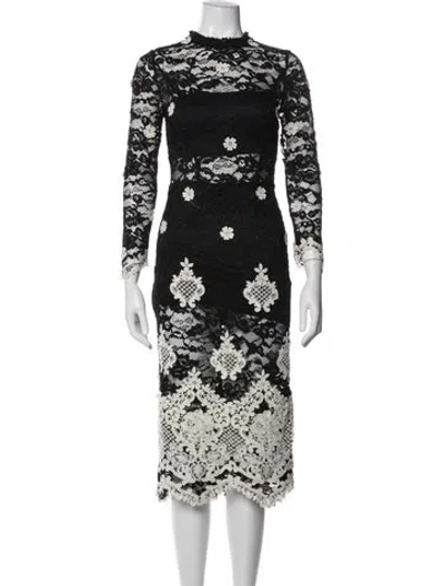 Pre-owned Alexis Lace Pattern Midi Length Dress In Blue