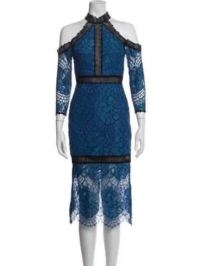 Pre-owned Alexis Lace Pattern Midi Length Dress In Blue