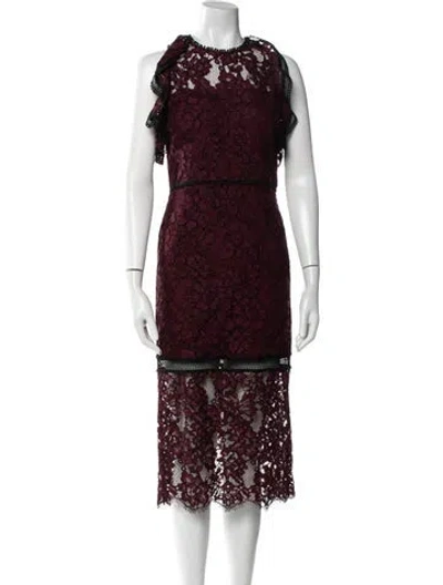Pre-owned Alexis Lace Pattern Midi Length Dress In Burgundy