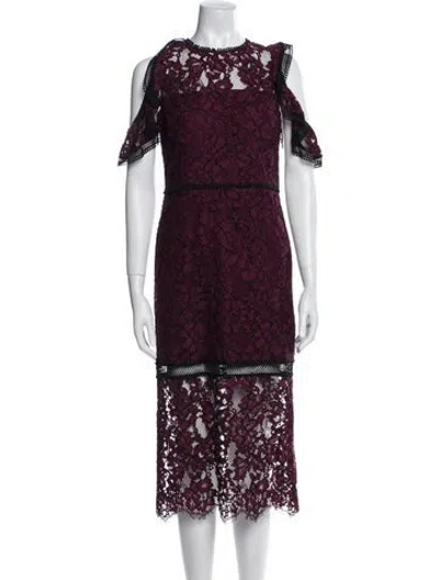 Pre-owned Alexis Lace Pattern Midi Length Dress In Burgundy