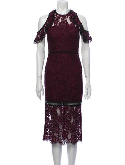 Pre-owned Alexis Lace Pattern Midi Length Dress In Burgundy