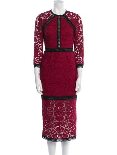 Pre-owned Alexis Lace Pattern Midi Length Dress In Burgundy