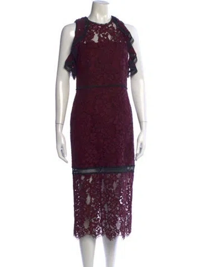 Pre-owned Alexis Lace Pattern Midi Length Dress In Burgundy