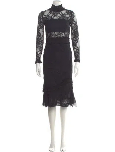 Pre-owned Alexis Lace Pattern Midi Length Dress In Gray