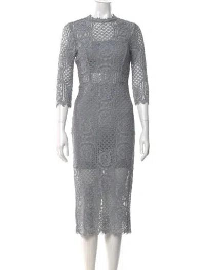 Pre-owned Alexis Lace Pattern Midi Length Dress In Gray