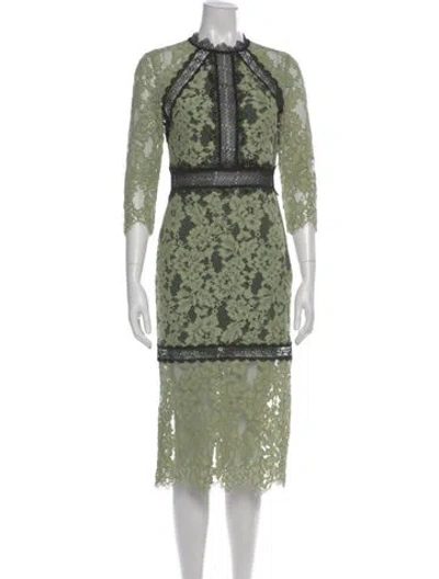 Pre-owned Alexis Lace Pattern Midi Length Dress In Green