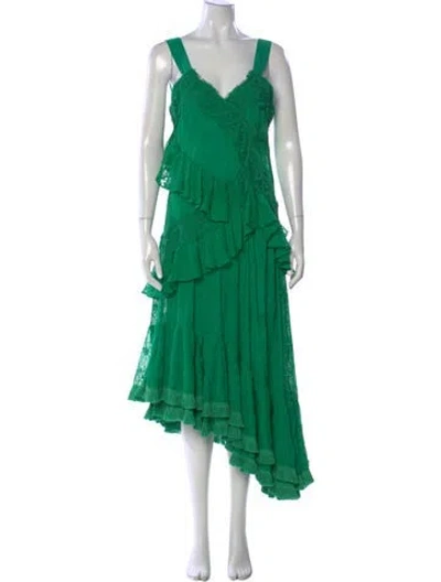 Pre-owned Alexis Lace Pattern Midi Length Dress In Green