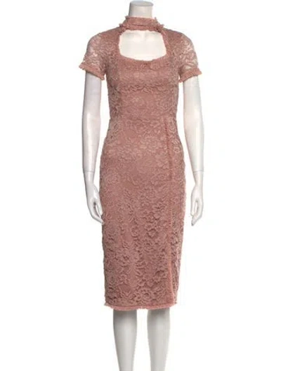 Pre-owned Alexis Lace Pattern Midi Length Dress In Neutral