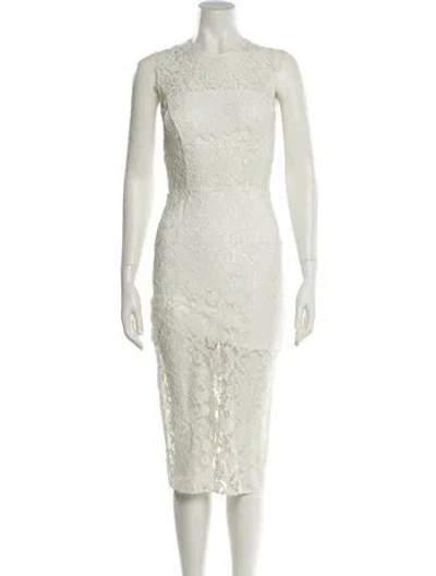 Pre-owned Alexis Lace Pattern Midi Length Dress In Neutral