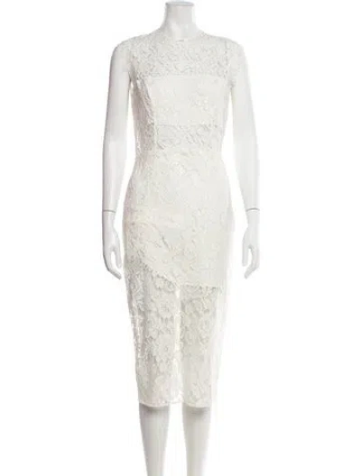 Pre-owned Alexis Lace Pattern Midi Length Dress In Neutral