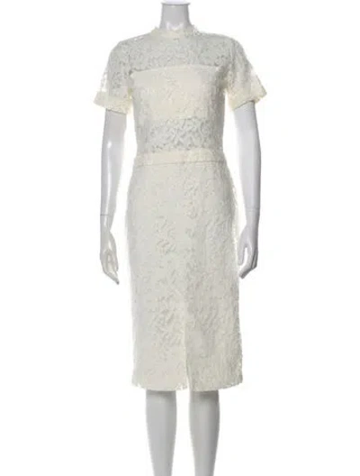 Pre-owned Alexis Lace Pattern Midi Length Dress In Neutral