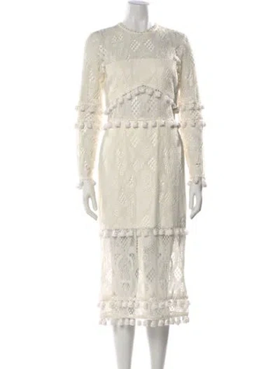 Pre-owned Alexis Lace Pattern Midi Length Dress In Neutral