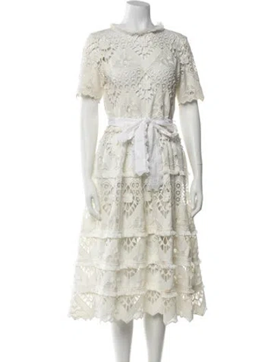 Pre-owned Alexis Lace Pattern Midi Length Dress In Neutrals