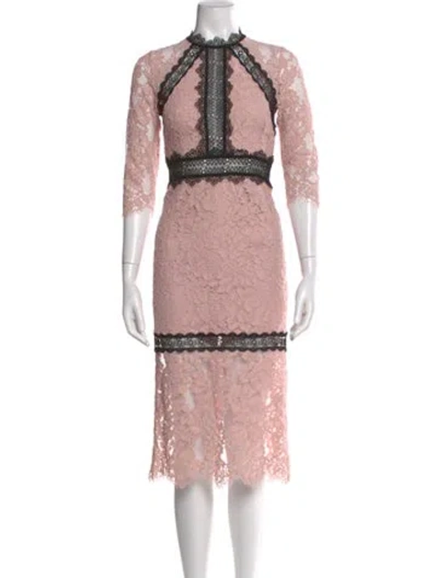 Pre-owned Alexis Lace Pattern Midi Length Dress In Pink
